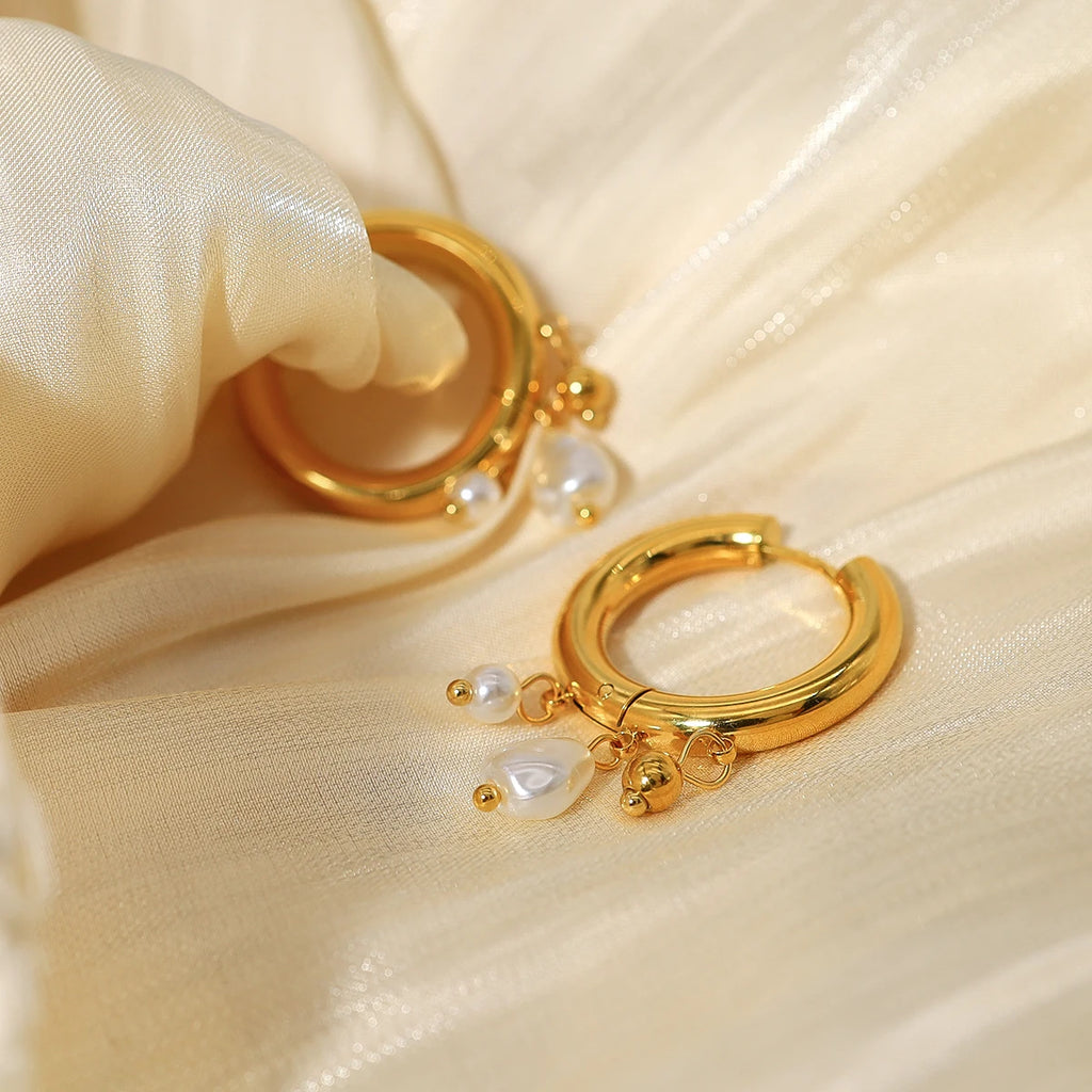 YACHAN Baroque Pearl Stainless Steel Hoop Earrings for Women Exquisite Chic Huggie Earring 18K Gold Plated Jewelry