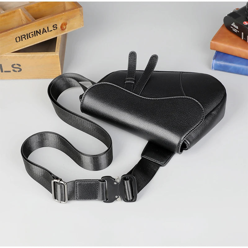 Simple Saddle Bag For Men Fashion Brand Crossbody Bag Zipper Shoulder Bag Lightweight Purse For Men Solid Color Casual Chest Bag