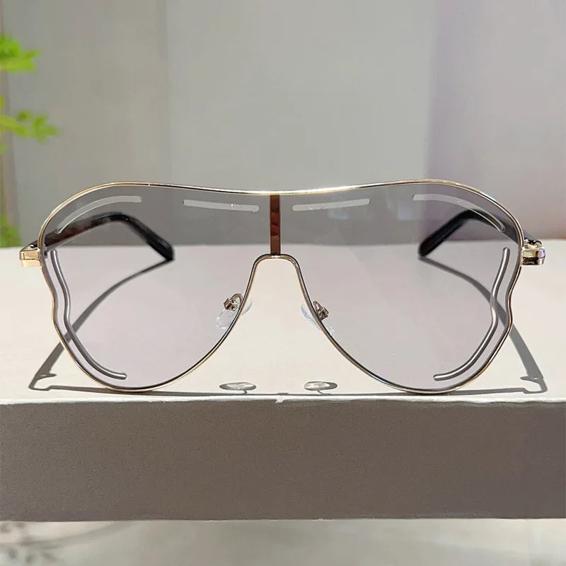 Oversized Shield One-Piece Punk Sunglasses Women 2025 Luxury Brand Square Sun Glasses For Ladies Metal Big Frame Eyewear UV400