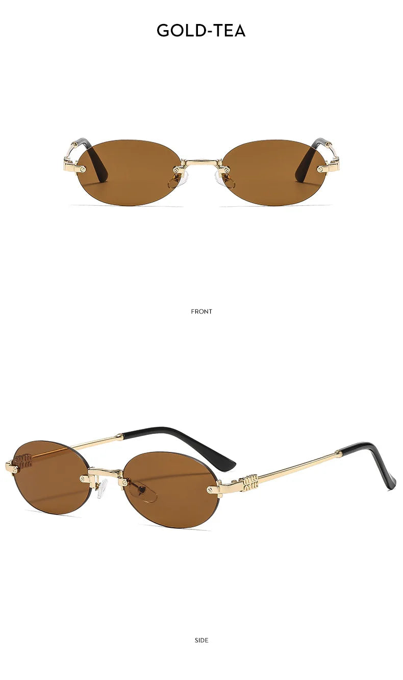 Frameless Oval Personality Sunglasses Luxury Brand Ins Style Summer Sun Protection Sunglasses High-End Fashion Sunglasses UV400