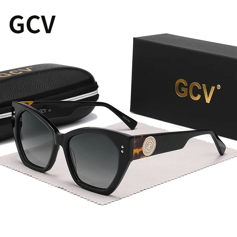 GCV Brand Acetate Appearance Patent Design Women's Butterfly Rectangular Triangle Polarized Sunglasses UV400 Fashion