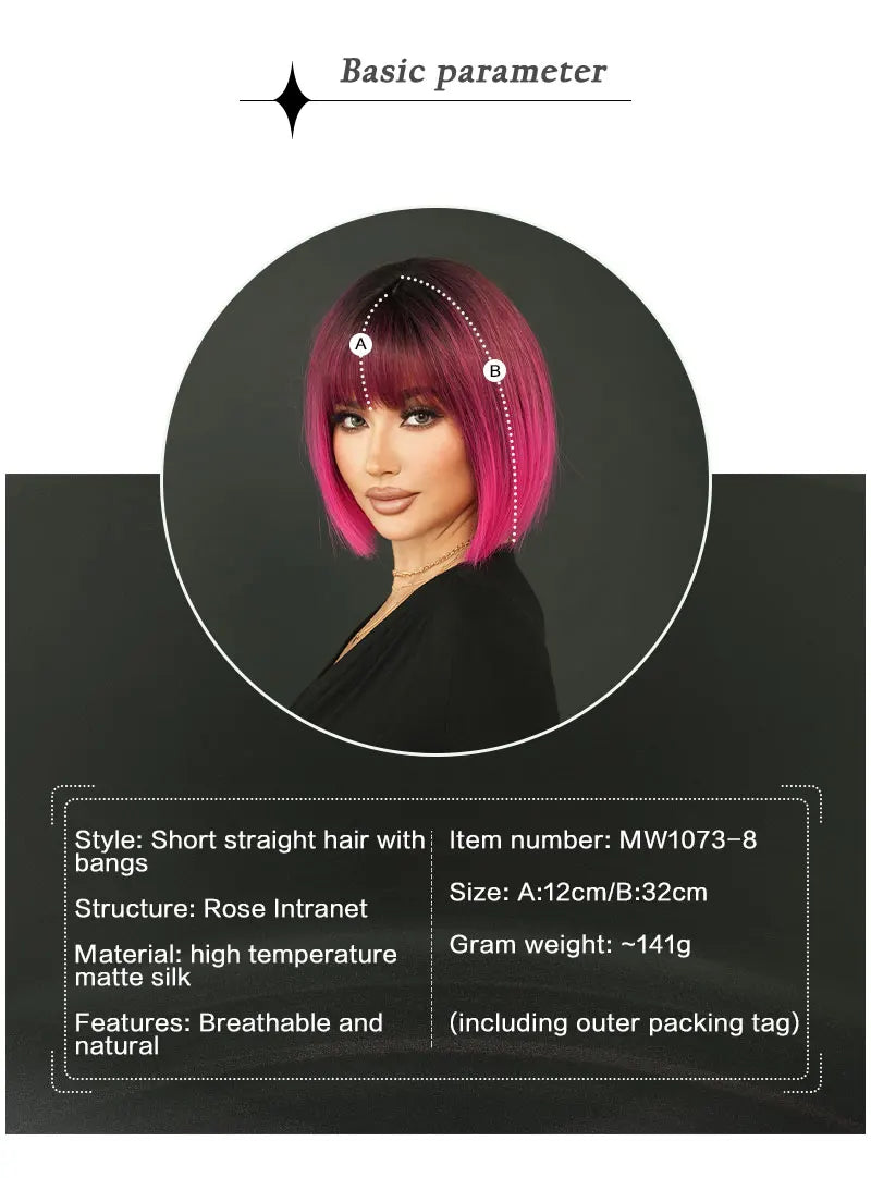 NAMM Rose Pink Short Wig for Women Daily Party Overhead Dyeing Black Natural Synthetic Lavender Heat Resistant Straight Wigs