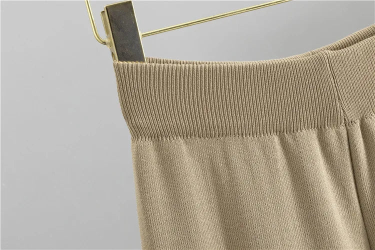 Women Elegant Knitted 2 Piece Sets Korean Knit Single Breasted Sweater Cardigan Tops Conjuntos High Waist Wide Leg Pants Outfit