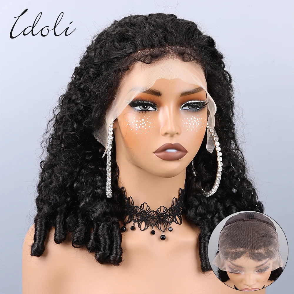 Burmese Curly Glueless Wigs Human Hair Pre Plucked 200% Density Drawstring Wig Human Hair 13x6 HD Lace Front Wigs for Woman