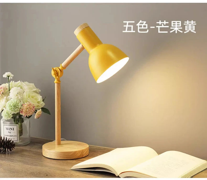 Creative Nordic Table Lamp Wooden Art LED Turn Head Simple Bedside Desk Light/Eye Protection Reading&Bedroom Study Lamp