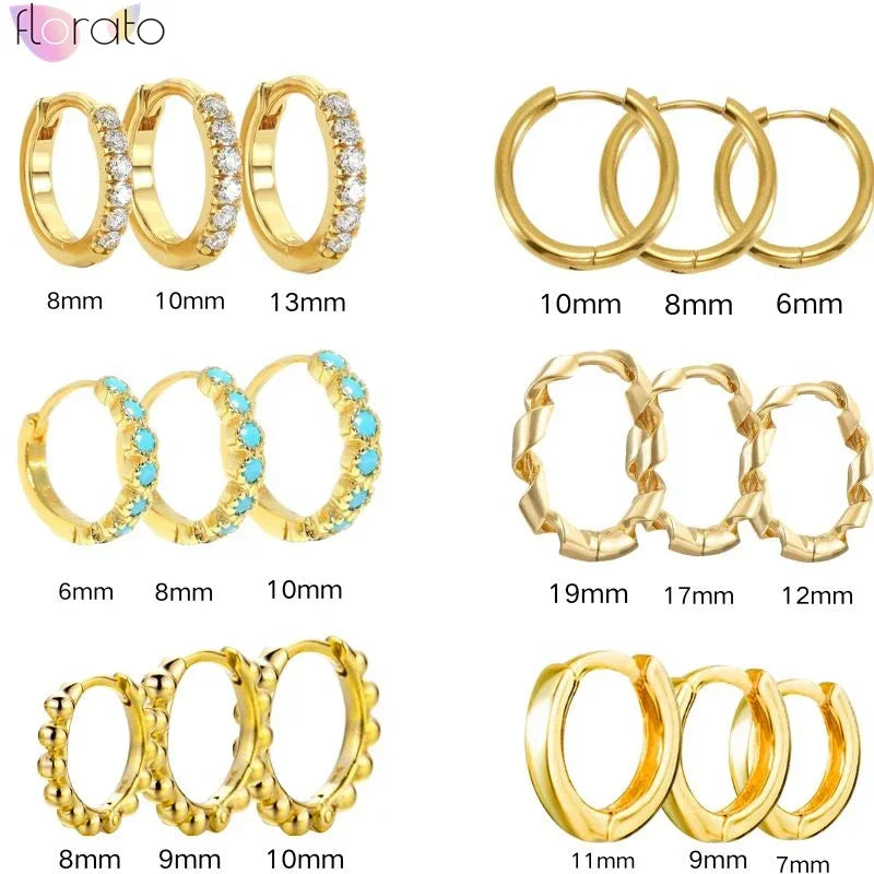 925 Sterling Silver 6mm 8mm 10mm Classic Round Gold Huggie Hoop Earrings for Women Men Tiny Huggie Rock Earrings Jewelry Gifts