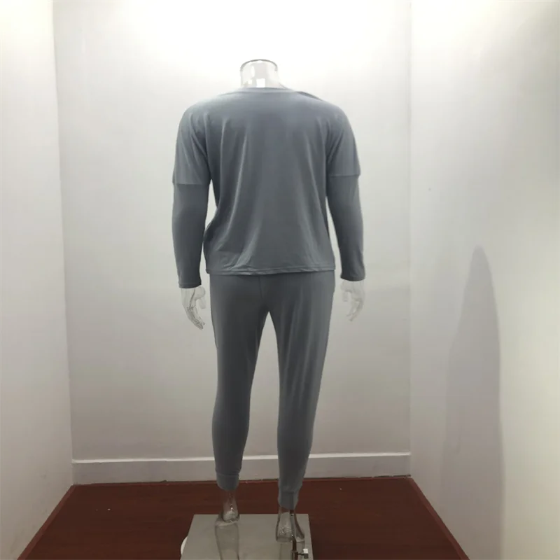 Hot Women's Long Sleeve Round Neck Top and Pants Set Simple Solid Colour Pajama Set Casual O Neck Two Piece Outfit