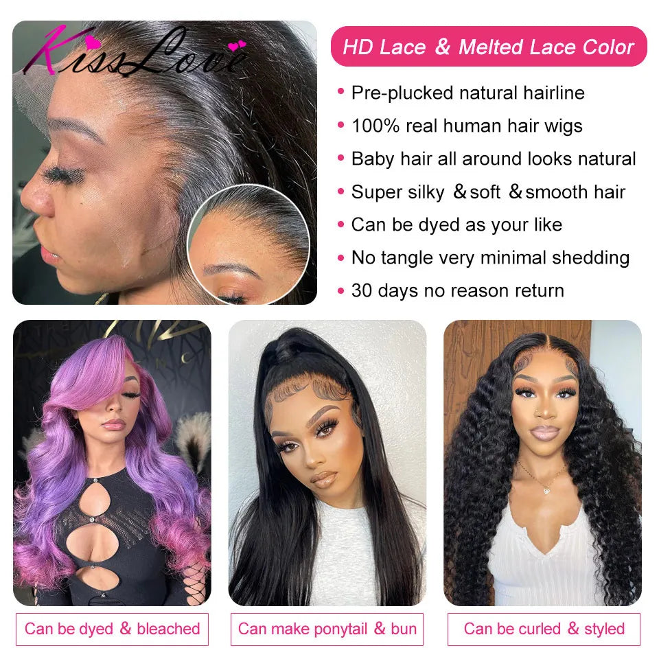 KissLove Body Wave 13x4/13x6 HD Lace Front Human Hair Wigs Pre Plucked 5x5 HD Lace Closure Wigs 360 Human Hair Lace Frontal Wig