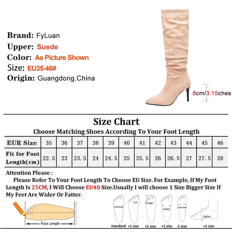 Street Style Pointy Toe Long Boots Women Stiletto Heels 8CM High Heel Winter Sexy Woman Shoes Female Suede High Boots Size 35-46