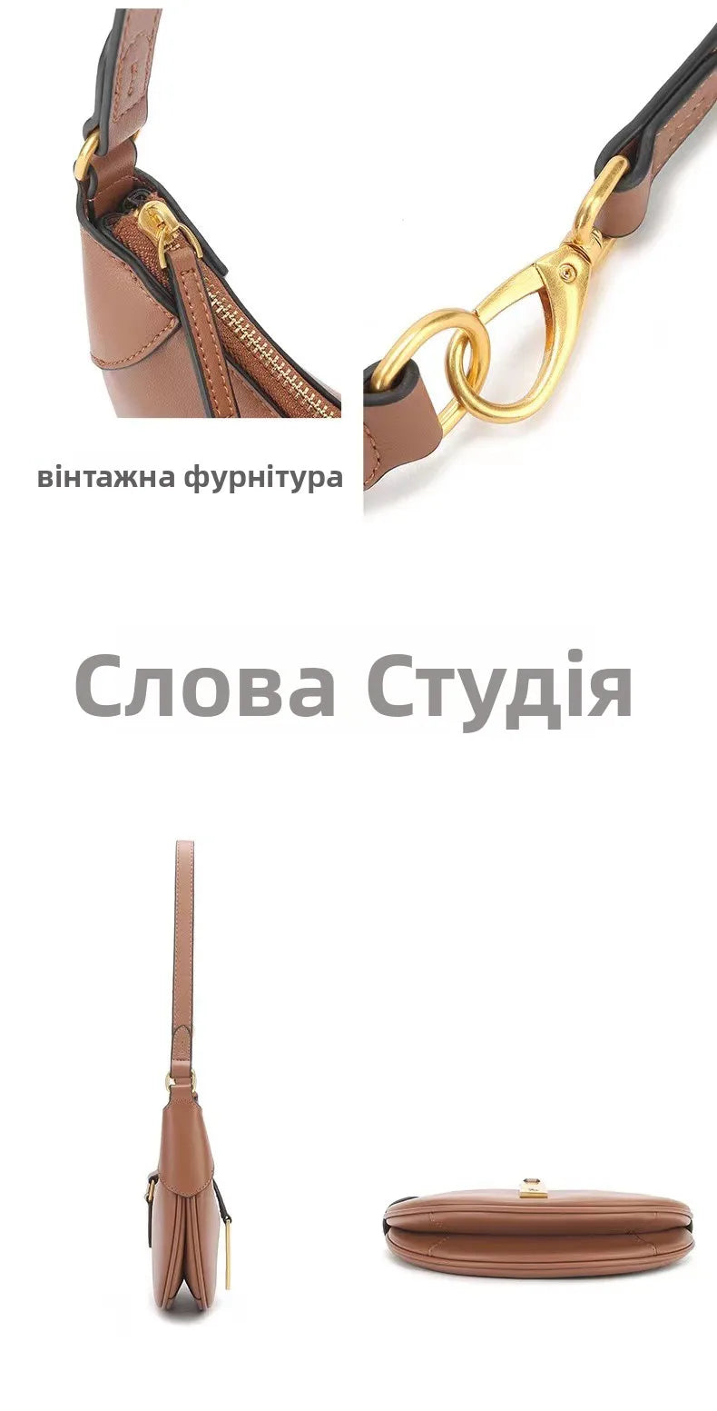 Saddle Bag Design Leather oulder Bag Women's Underarm Bag Frosted Cowhide Real Leather ID ow Crystal Bag  Size