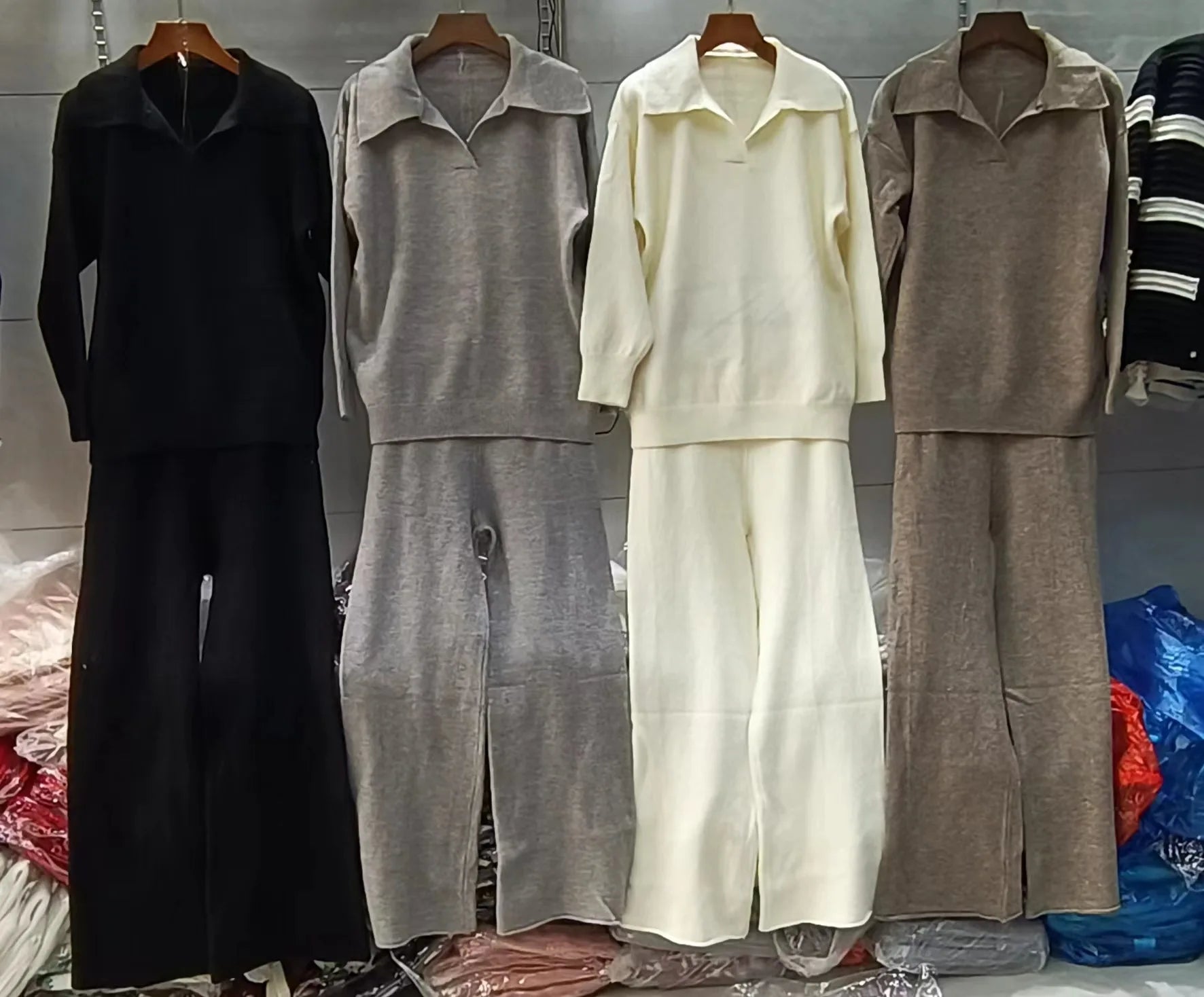 Casual Knitted 2 Piece Sets Korean Polo Neck Sweater Pullover Conjuntos Women High Waist Ankle Length Malhas Harem Pant Setleri