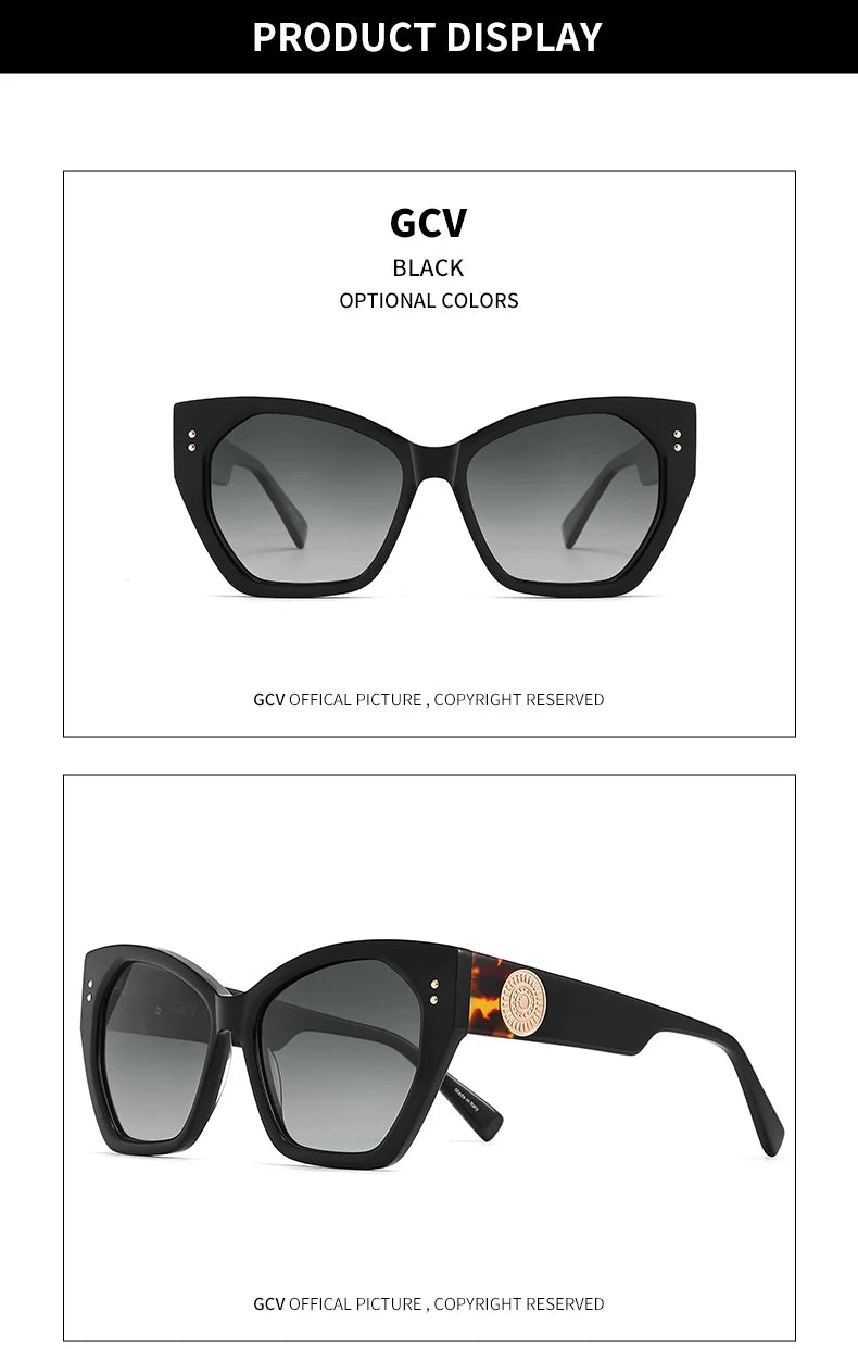 GCV Brand Acetate Appearance Patent Design Women's Butterfly Rectangular Triangle Polarized Sunglasses UV400 Fashion