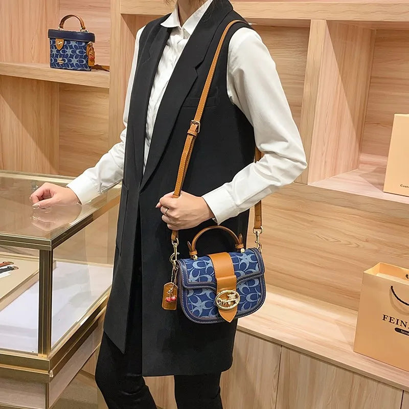 Ladies' handbag, light luxury retro denim canvas bag, fashionable 2025 new style saddle bag, high-end single shoulder crossbody