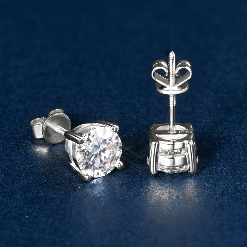 Solid 10K Gold Stud Earrings D Color Moissanite Piercing Earrings 2ct Certified Yellow White Gold Jewelry for Men Women 1.2ct