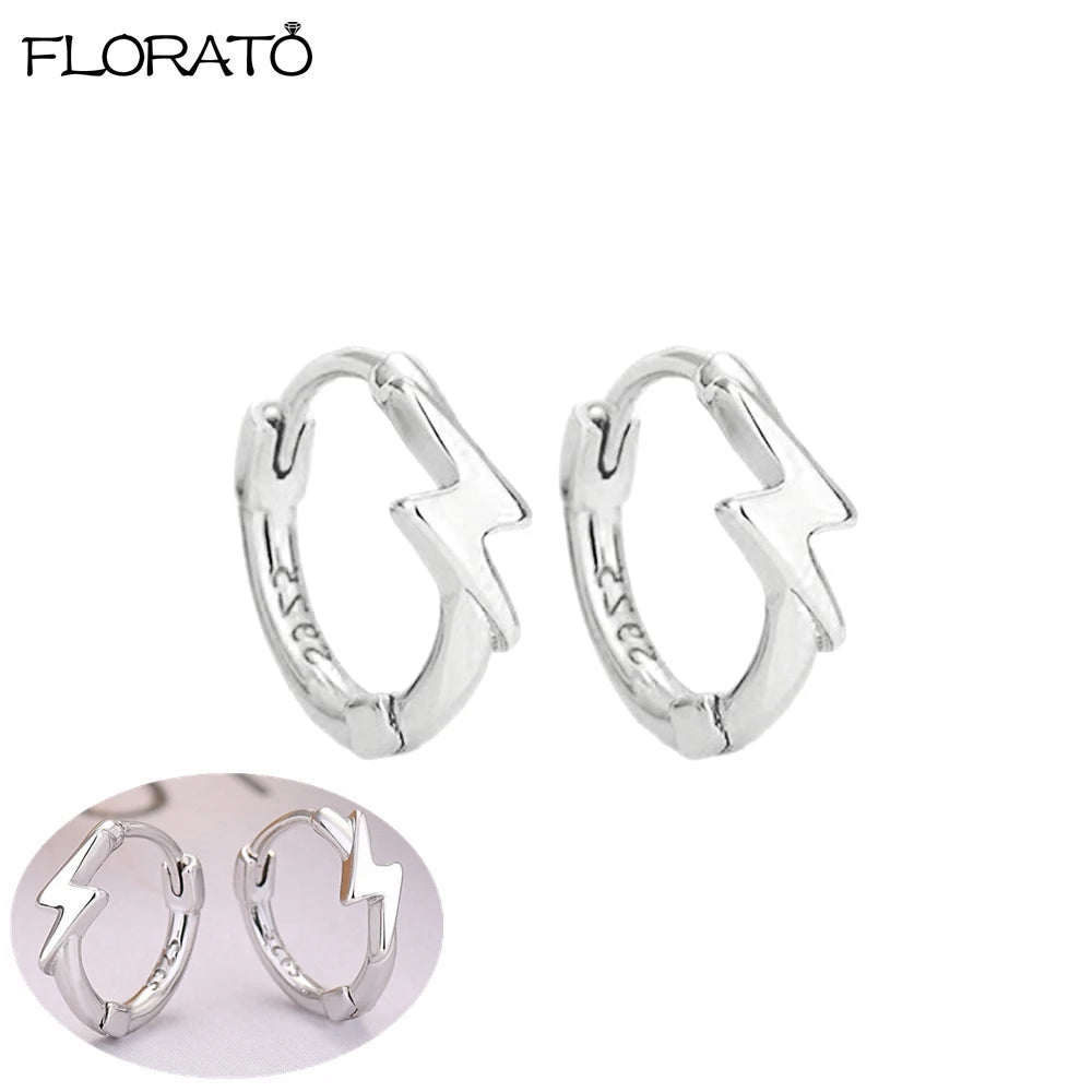 925 Sterling Silver Needle Lightning Pendant Earrings Charming Pave Crystal Gold Hoop Earrings for Women Fashion Jewelry Gifts