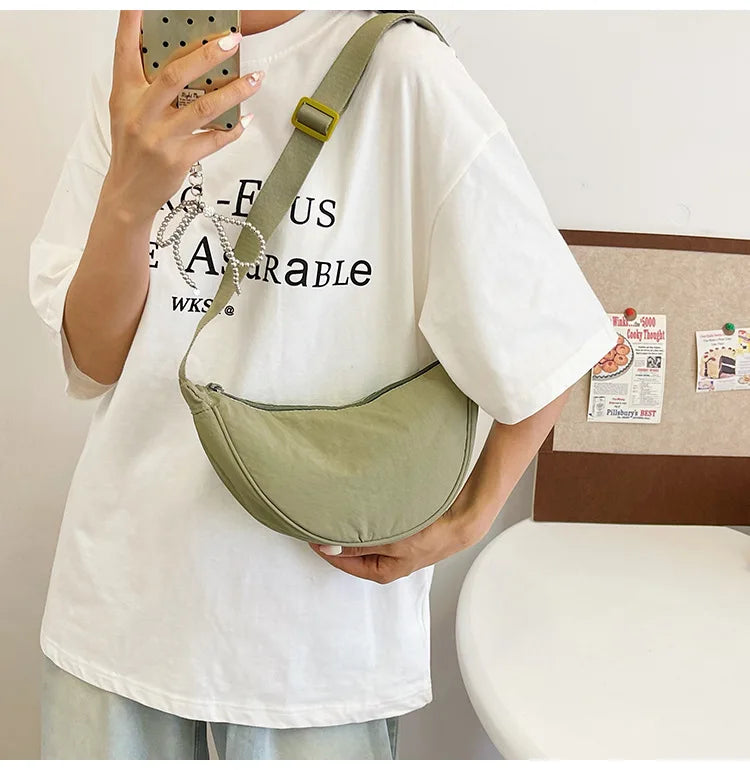Women's Shoulder Bag Nylon Material Saddle Bag Versatile Fashionable Simple Dumpling Bag Trendy Cloth Bag Women's Crossbody Bag