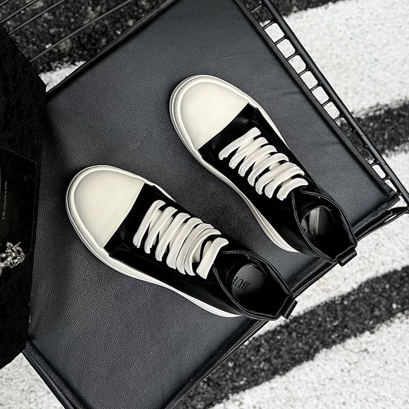 Street Style Ankle Boots for Men Genuine Leather High Top Shoes Fashion Brand Motorcycle Boots Thick Bottom  Male Walking Shoes