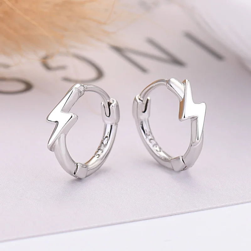 925 Sterling Silver Needle Lightning Pendant Earrings Charming Pave Crystal Gold Hoop Earrings for Women Fashion Jewelry Gifts