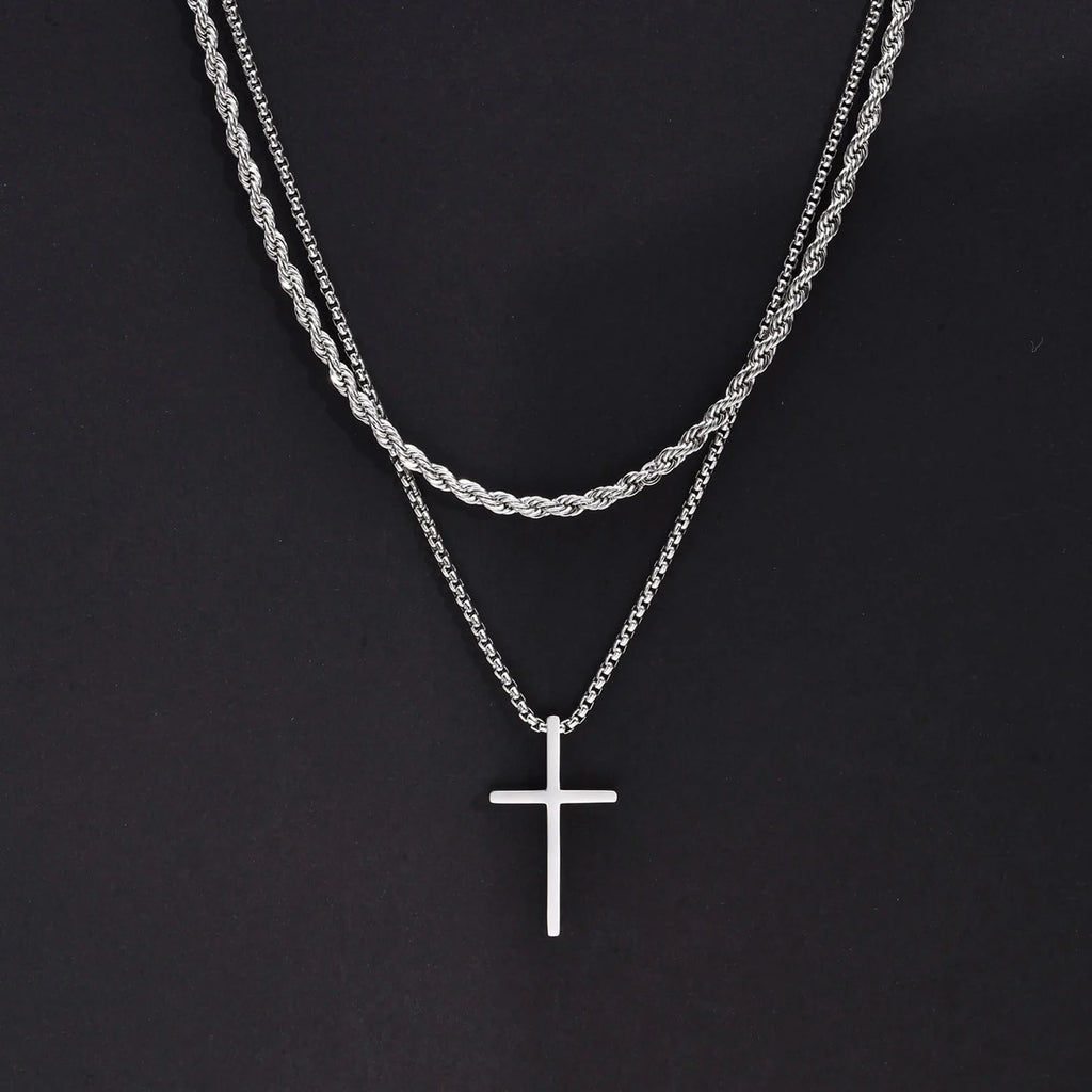 Trendy Cross Necklace for Men Boys,Simple Stainless Steel Cross Pendant Necklaces,Male Jewelry Sets