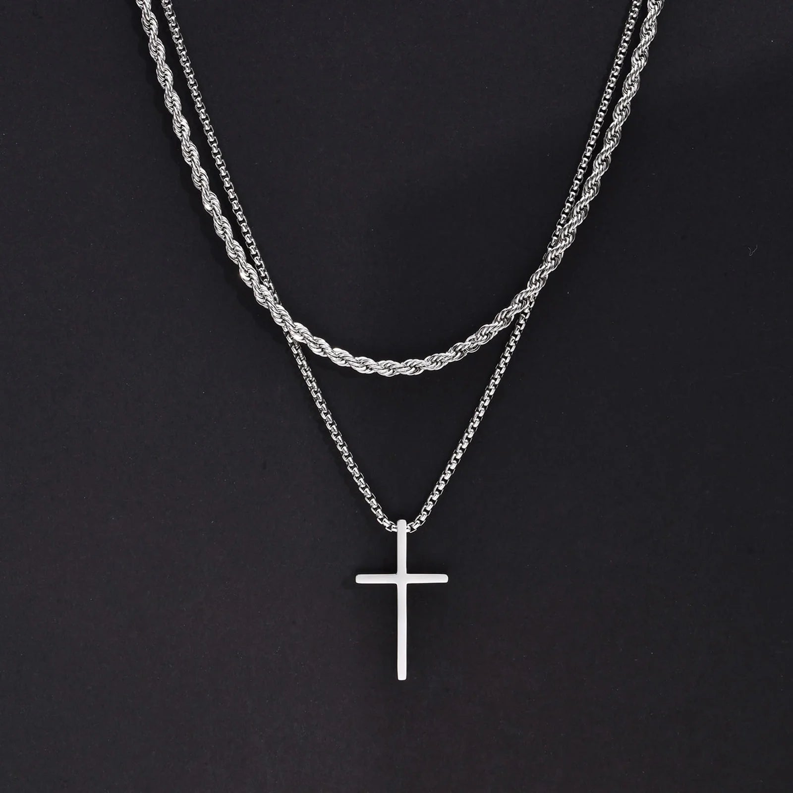 Trendy Cross Necklace for Men Boys,Simple Stainless Steel Cross Pendant Necklaces,Male Jewelry Sets