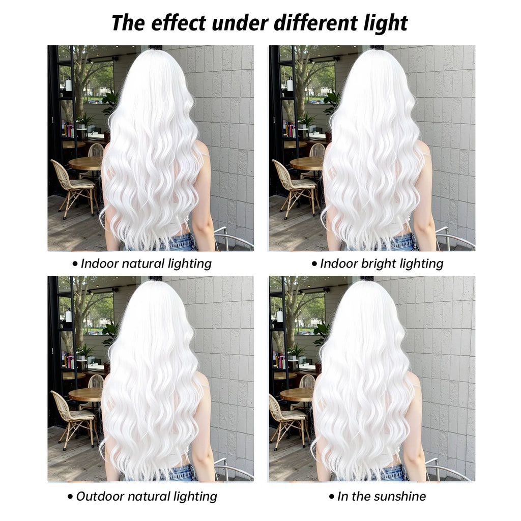 Super Long Curly Silver White Synthetic Wig Medium Part Water Wave Wigs For Women Daily Cosplay Halloween Colorfull Fake Hair