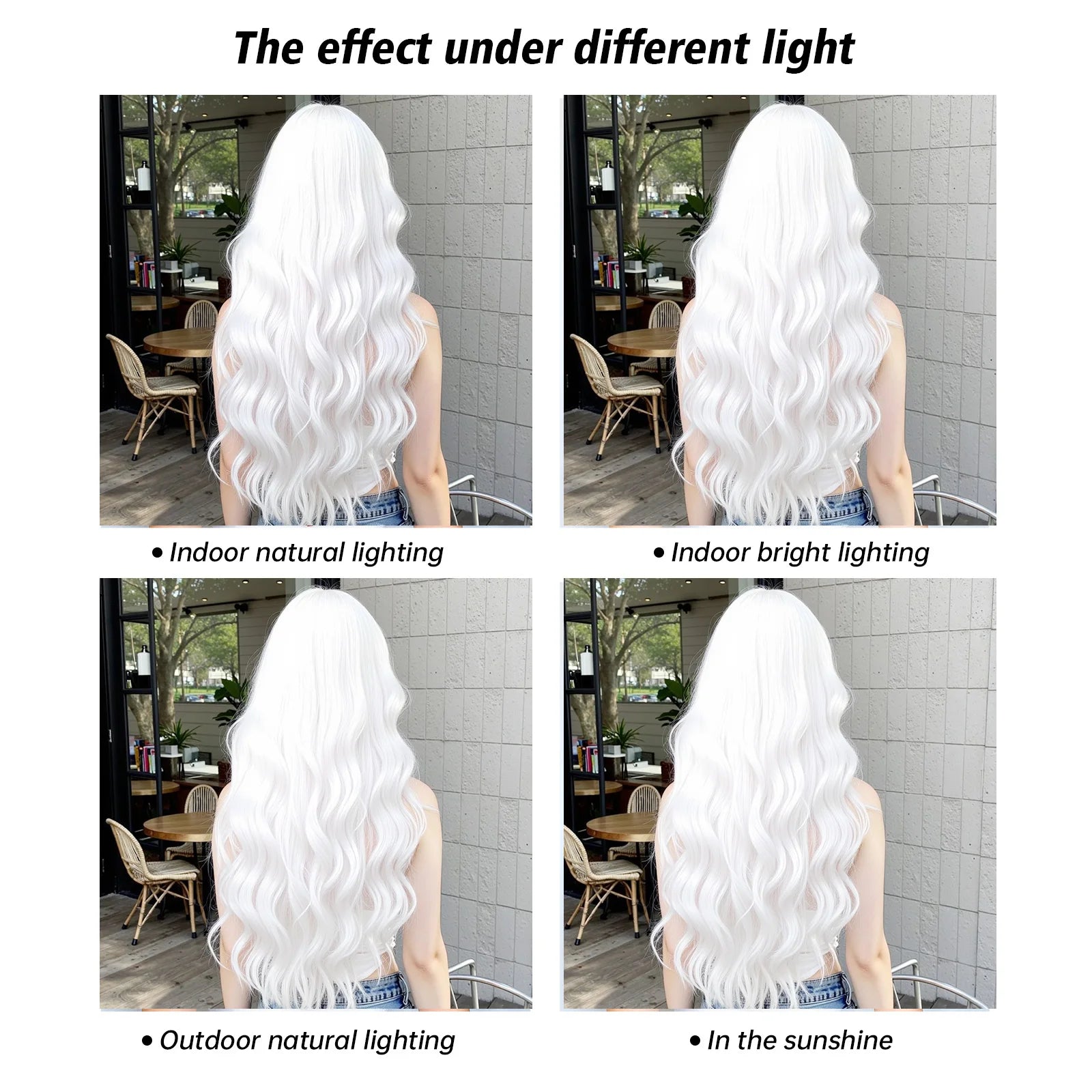 Super Long Curly Silver White Synthetic Wig Medium Part Water Wave Wigs For Women Daily Cosplay Halloween Colorfull Fake Hair