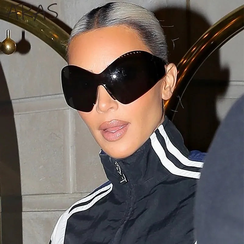 Y2K Oversized Rimless Sunglasses Women Men Luxury Brand Trend Steampunk Mask Butterfly Sun Glasses Lady Retro 2000's Punk Shades