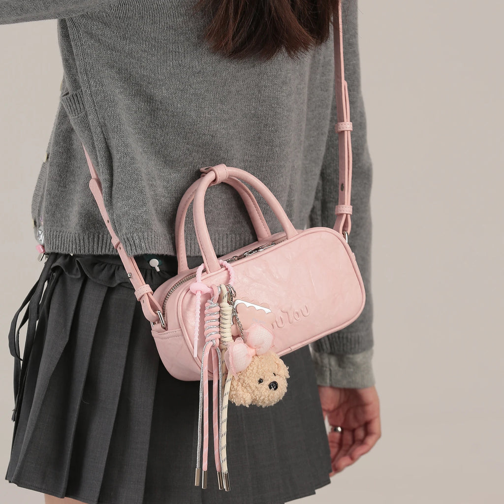 TOUTOU Boston Bowling Bag Imitation Plant Tanning Autumn Shoulder Handheld Crossbody Mini Purse for Women Teacher Christmas Gift