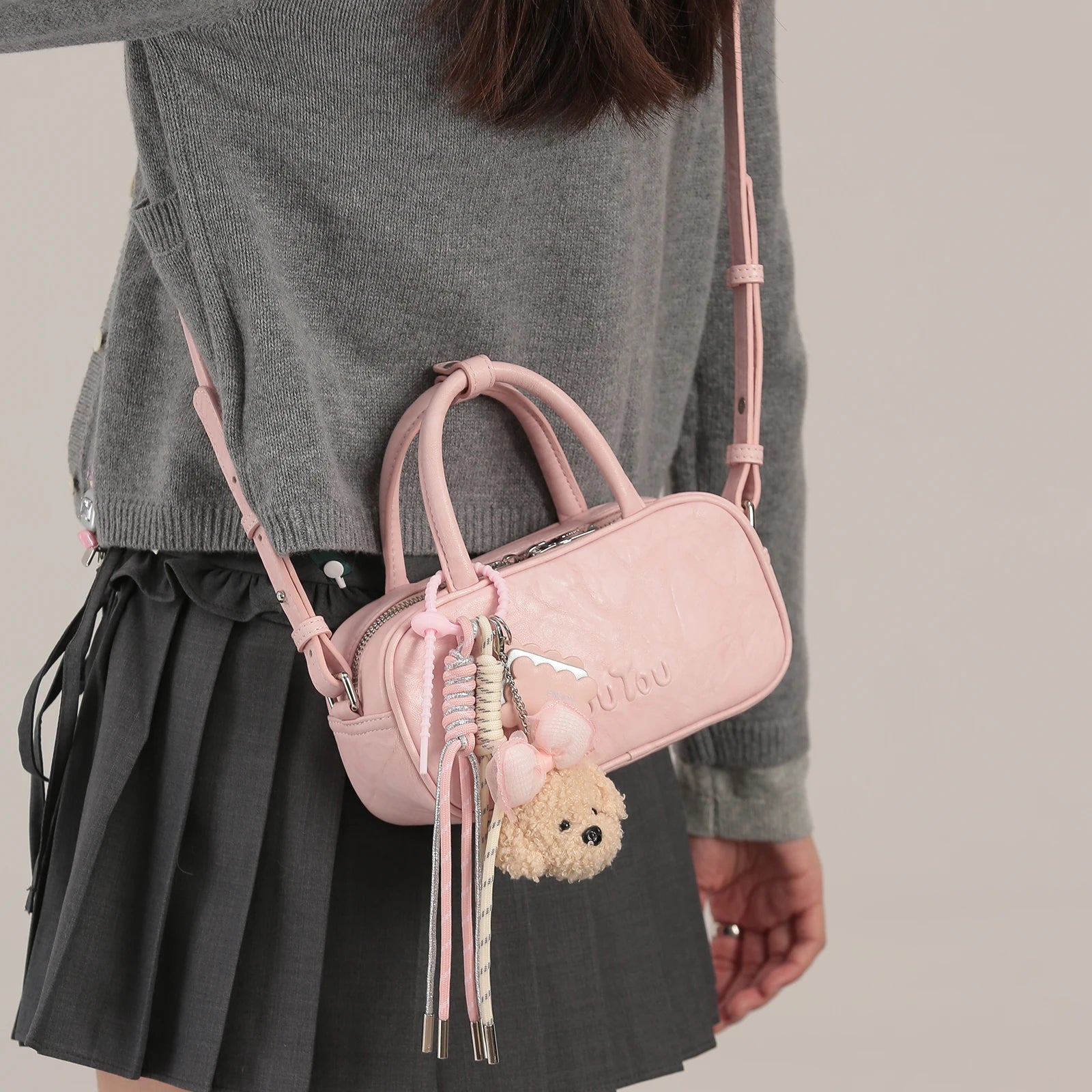 TOUTOU Boston Bowling Bag Imitation Plant Tanning Autumn Shoulder Handheld Crossbody Mini Purse for Women Teacher Christmas Gift