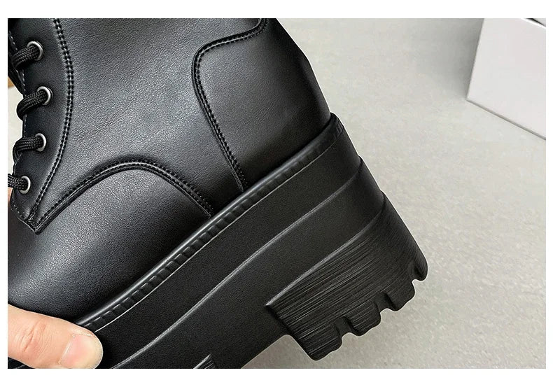 Women 13 CM Platform Boots Casual Outdoor Shoes Chunky Simple Lace Up Design Ankle Boots Cool Nightclub Party Black Shoes 35-43