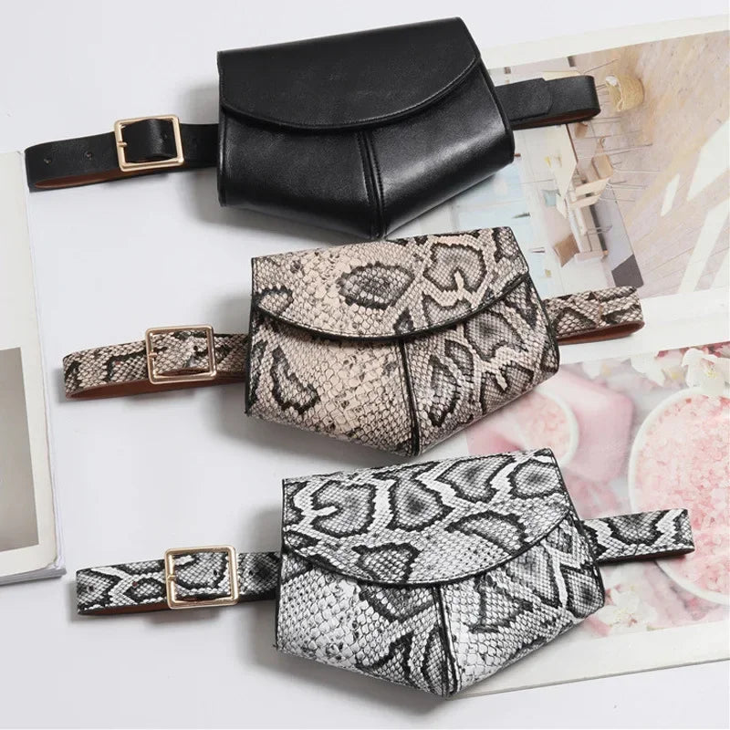 Fashionable Small Waist Bag Versatile Women Delicate Snake Skin Decorative Saddle Fashionable Sweater Belt Trendy