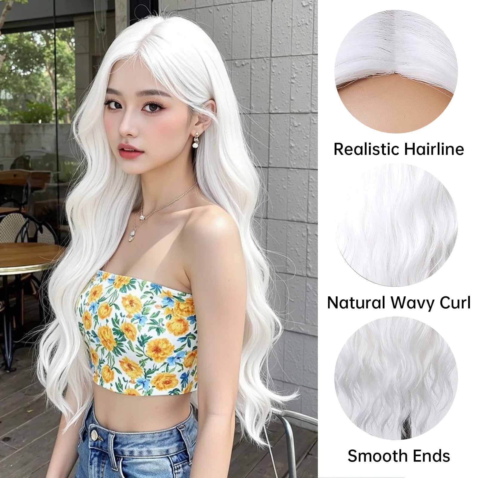 Super Long Curly Silver White Synthetic Wig Medium Part Water Wave Wigs For Women Daily Cosplay Halloween Colorfull Fake Hair
