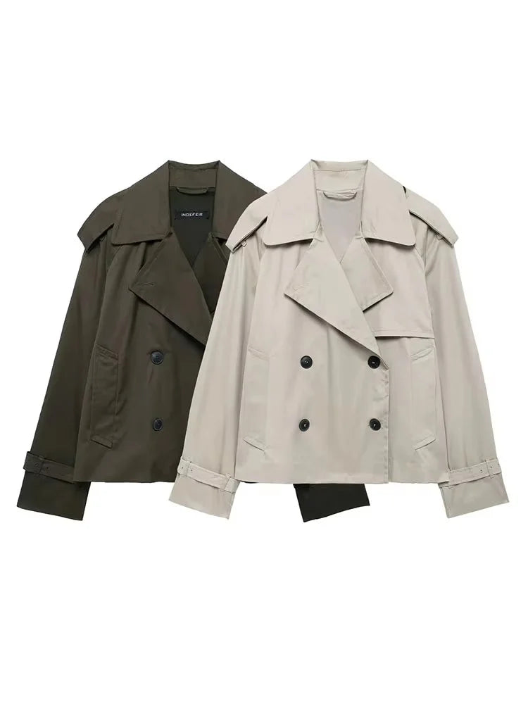 Streetwear Cropped Jacket Women 2024 Autumn Double-Breasted Jackets for Women Long Sleeve Coat Woman Casual New Outerwear