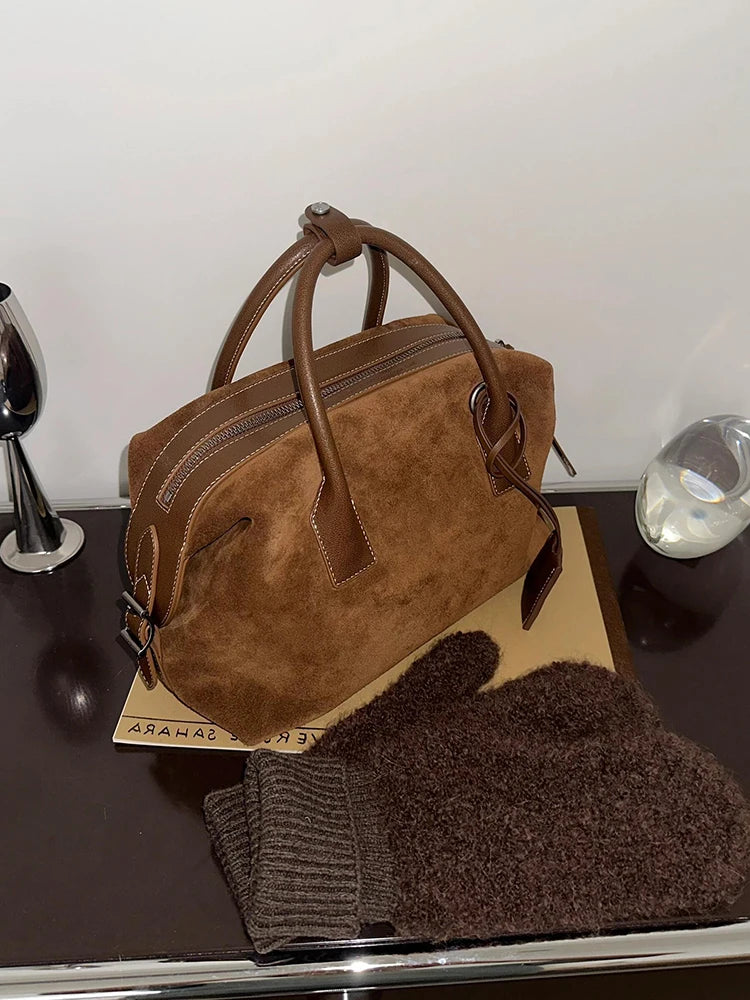 Suede Brown Single oulder Crossbody Bag Large Capaci Commuter Boston Bag Women's Faion Luxury Handbag Casual Briti Sle