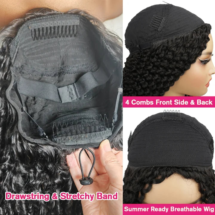 250% Glueless Wigs Human Hair Burmese Curly Headband Wig Upgrade 3 IN 1 Half Wig With Drawstring Seamless Clip Ins Flip Over