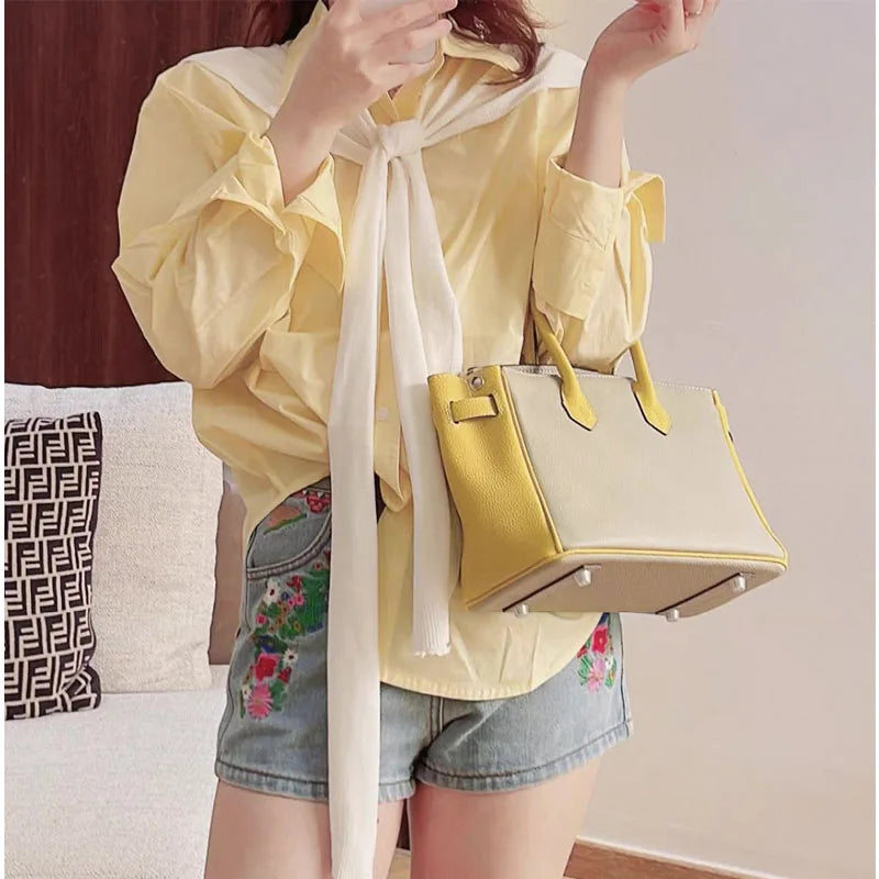 casual tote handbag women luxury leather bucket shoulder bag 2025 new designer fashion Large capacity office shopping slant bag