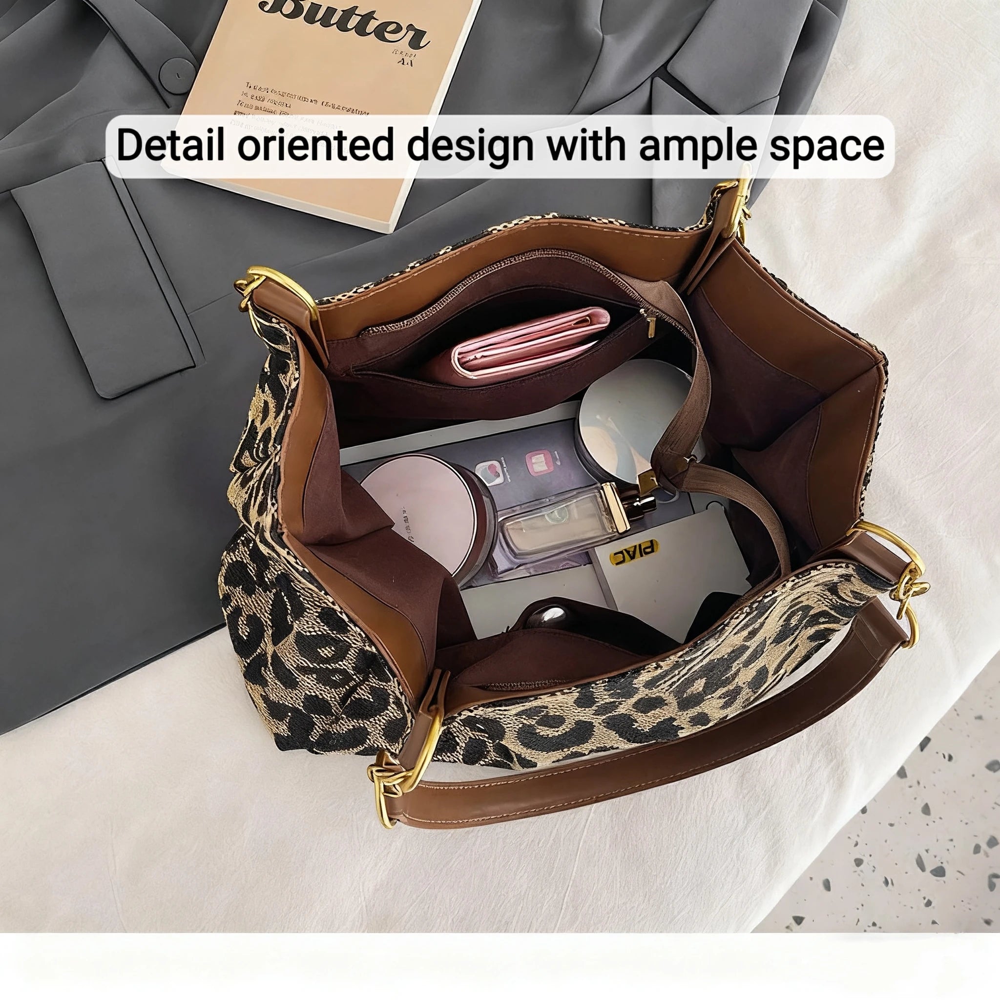 Women's Shoulder Bag Large Capacity Leopard Print Versatile Retro Texture Tote Bag Commuting Armpit Bag Women's Handbag