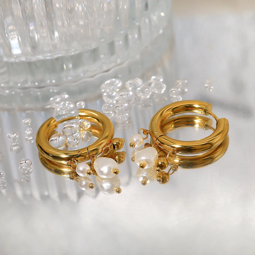 YACHAN Baroque Pearl Stainless Steel Hoop Earrings for Women Exquisite Chic Huggie Earring 18K Gold Plated Jewelry
