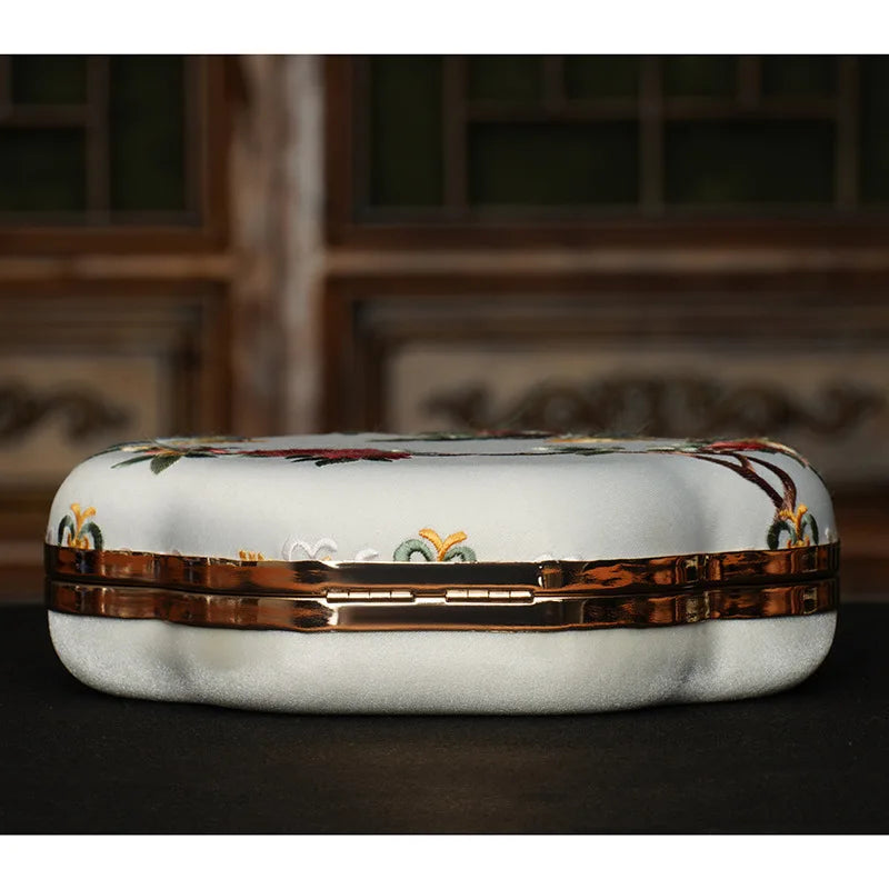 Cape-Bay Retro Versatile Women's Small Round Bag Mini Bag Chain Bag Bead Bag New Middle-Aged Mother Bag Ethnic Style Flower and Bird Embroider Shoulder Bag Crossbody Bag Wedding Banquet Wedding Bag with Cheongsam Bag Hard She