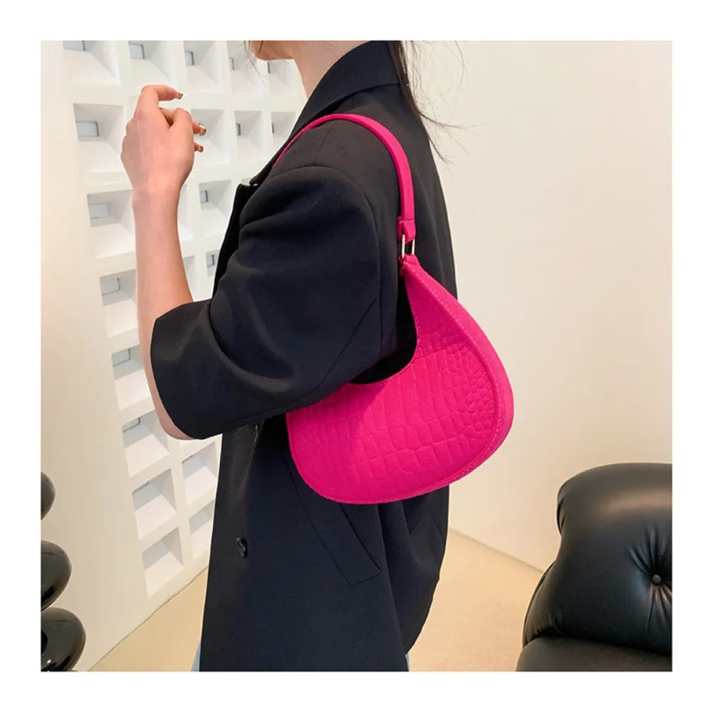 Women Bags Shoulder Retro Leisure Handbag Pure Felt Fashion Underarm Bag Crescent Saddle Bag for Ladies Advanced Armpit Bag 2025