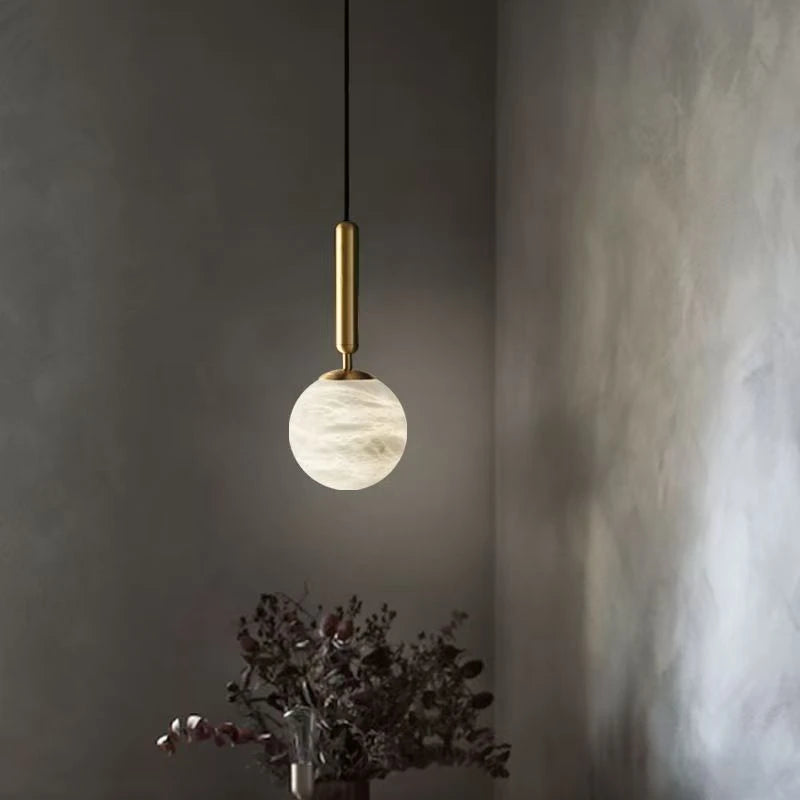 Modern Alabaster Pendant Light Round Ball Marble  Hanging Lamp For Bedroom Kitchen Island Dining Room Bedside Lights