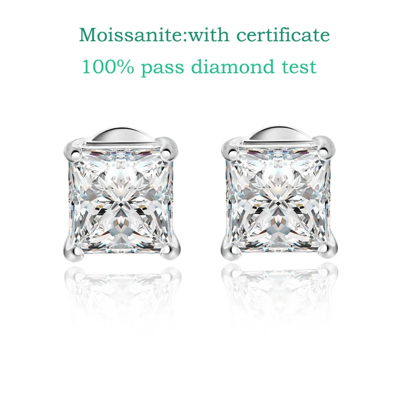 Smyoue Princess Cut 0.4-5CT Moissanite Stud Earrings for Women Men VVS Simulated Diamond Ear Studs 925 Sterling Silver Jewelry