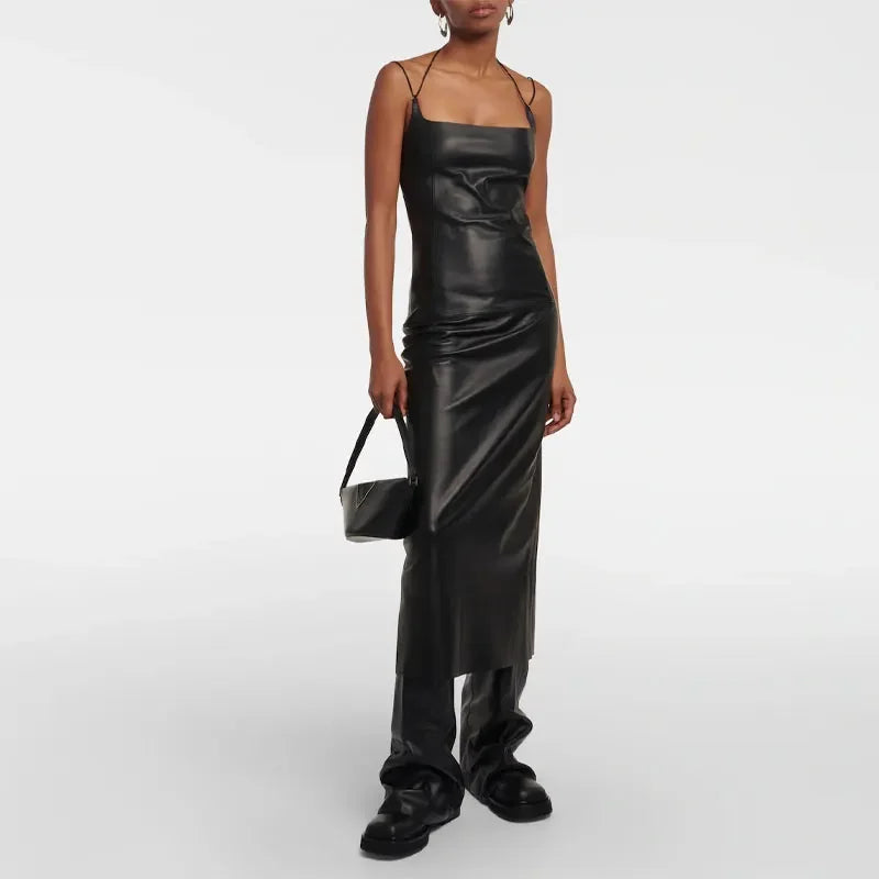 Women's New Autumn and Winter Calf Boots with Pleated Thick High Heels and Fashionable Oversized Street Leather Mid Leg Boots