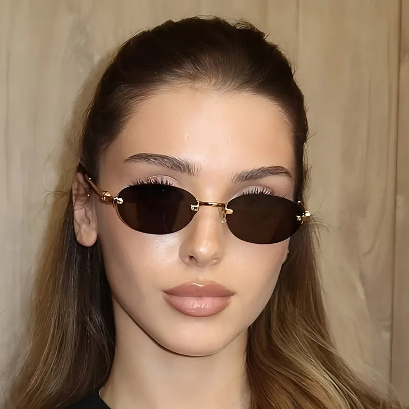 Frameless Oval Personality Sunglasses Luxury Brand Ins Style Summer Sun Protection Sunglasses High-End Fashion Sunglasses UV400