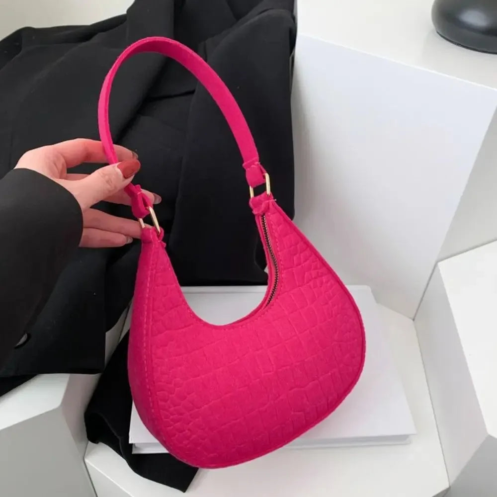 Women Bags Shoulder Retro Leisure Handbag Pure Felt Fashion Underarm Bag Crescent Saddle Bag for Ladies Advanced Armpit Bag 2025