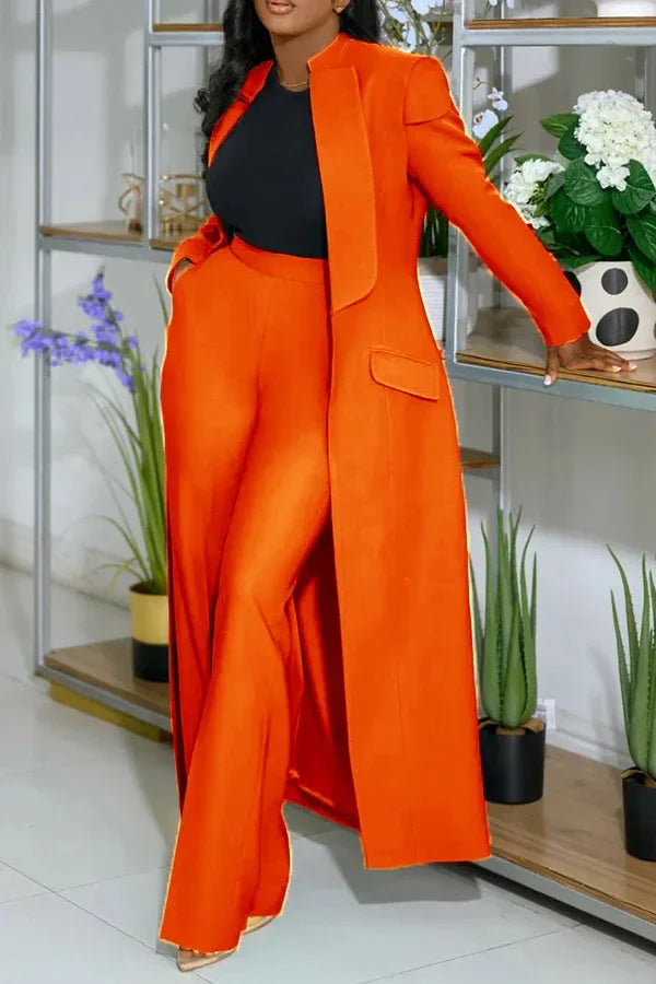 Women's Set Full Sleeve X-Long Blazer Coat+ Long Pant Suit 2025 Spring Streetwear Two 2 Piece Set Africa OL Work Outfits