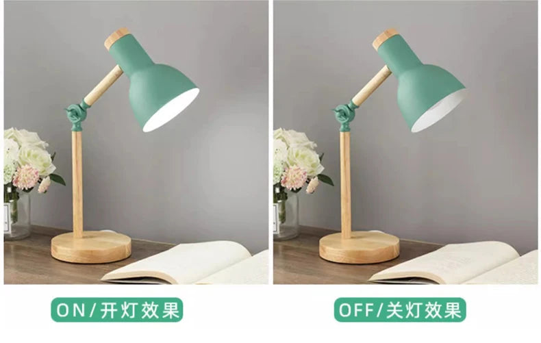 Creative Nordic Table Lamp Wooden Art LED Turn Head Simple Bedside Desk Light/Eye Protection Reading&Bedroom Study Lamp