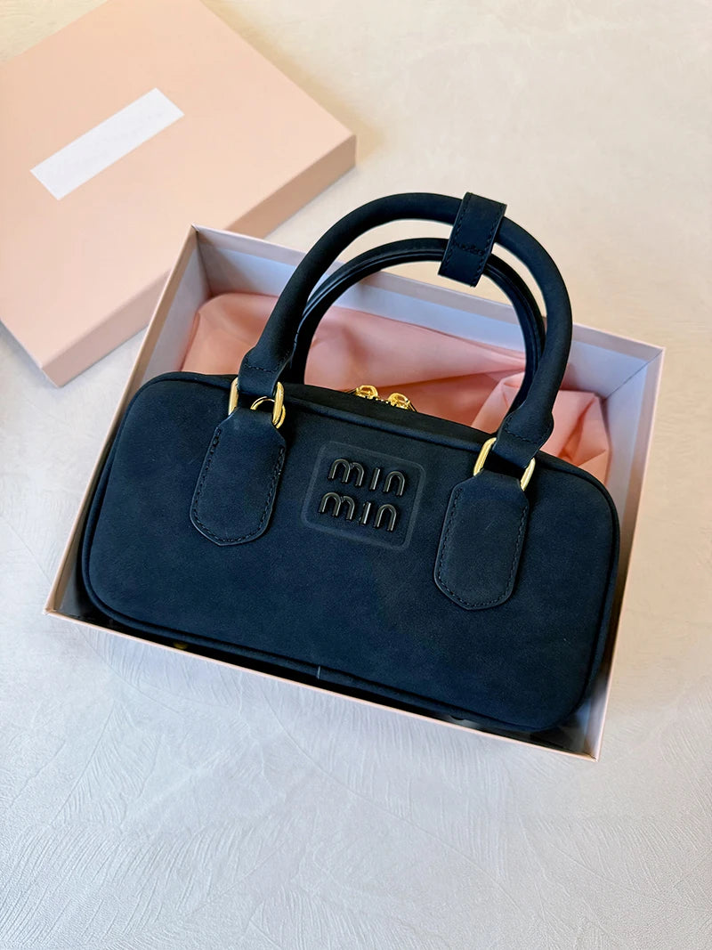 Luxury Suede Square Handbag Women's Faionable Vintage Boston Bowling Bag Soft Handle Briti Sle Casual Pure Color