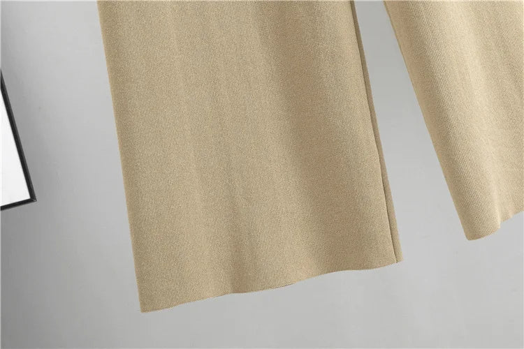 Women Elegant Knitted 2 Piece Sets Korean Knit Single Breasted Sweater Cardigan Tops Conjuntos High Waist Wide Leg Pants Outfit