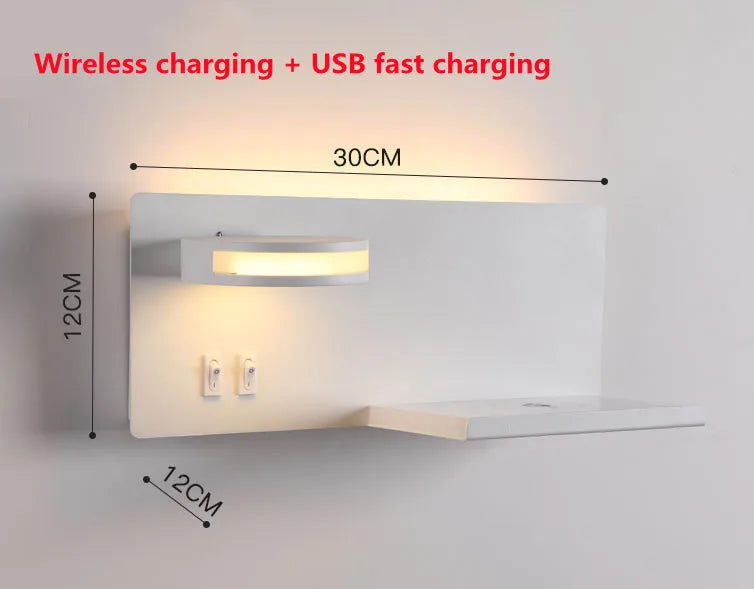 Wireless Charging Wall Lamp Bedroom Bedside USB Wall Light Rotatable Reading Lamp Study Room Switch Modern Multifunctional Hotel